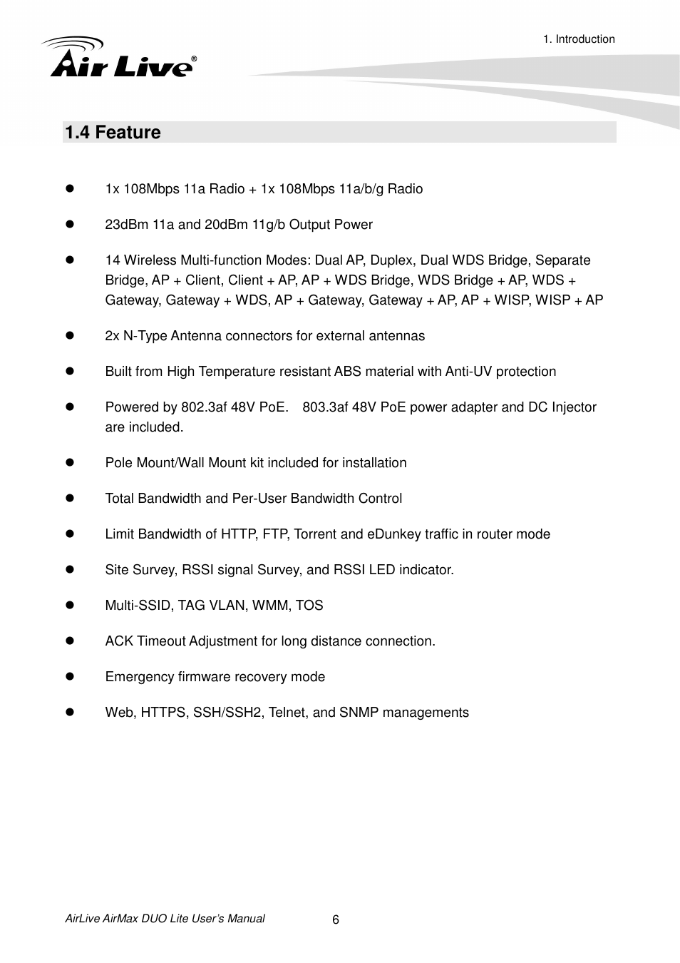 4 feature | AirLive AirMax DUO Lite User Manual | Page 14 / 207