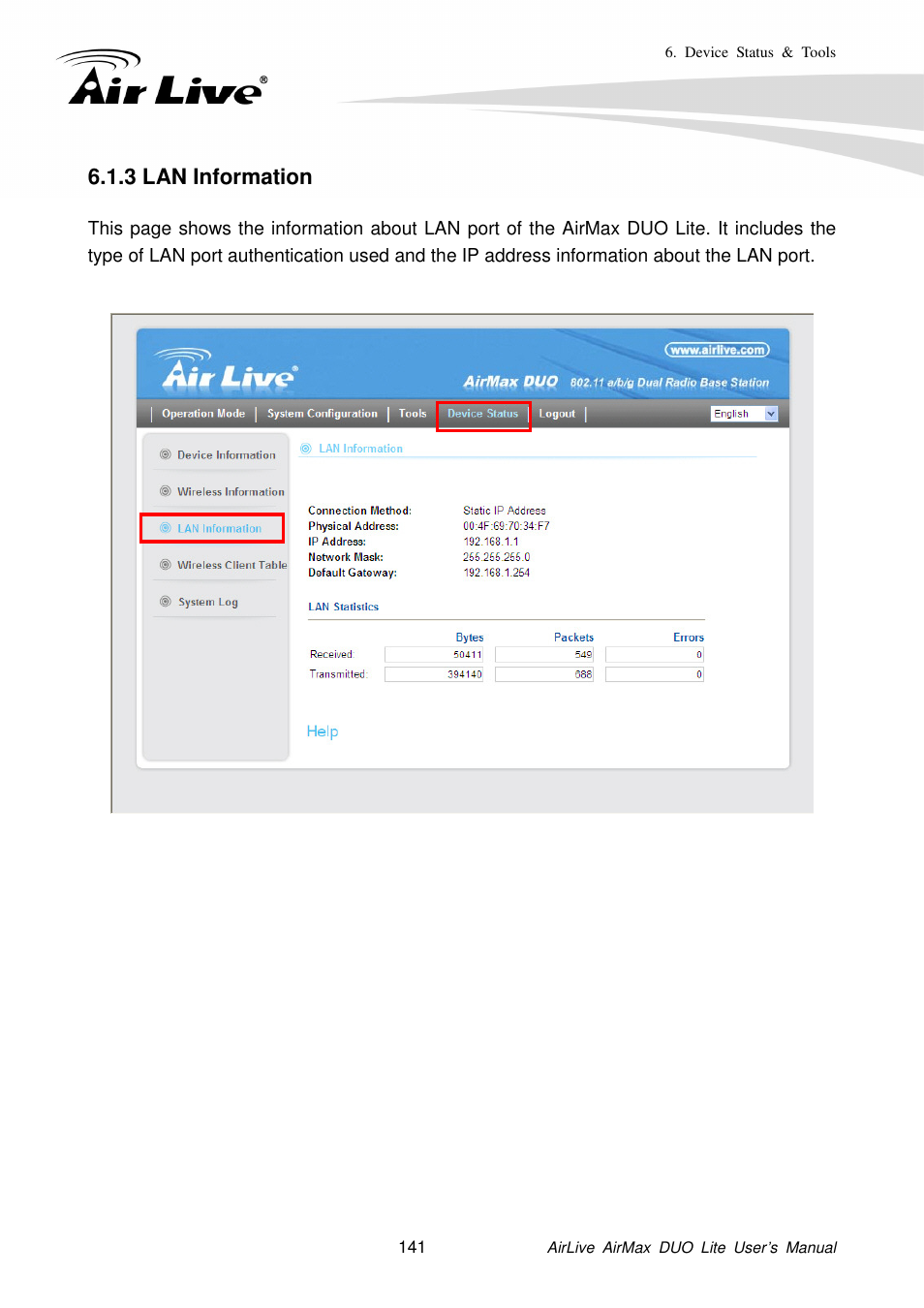 3 lan information | AirLive AirMax DUO Lite User Manual | Page 149 / 207