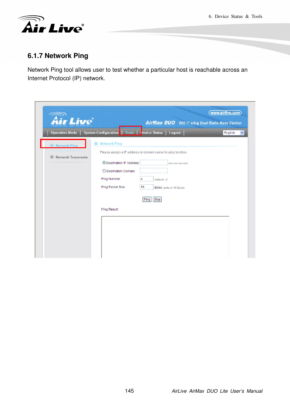 7 network ping | AirLive AirMax DUO Lite User Manual | Page 153 / 207