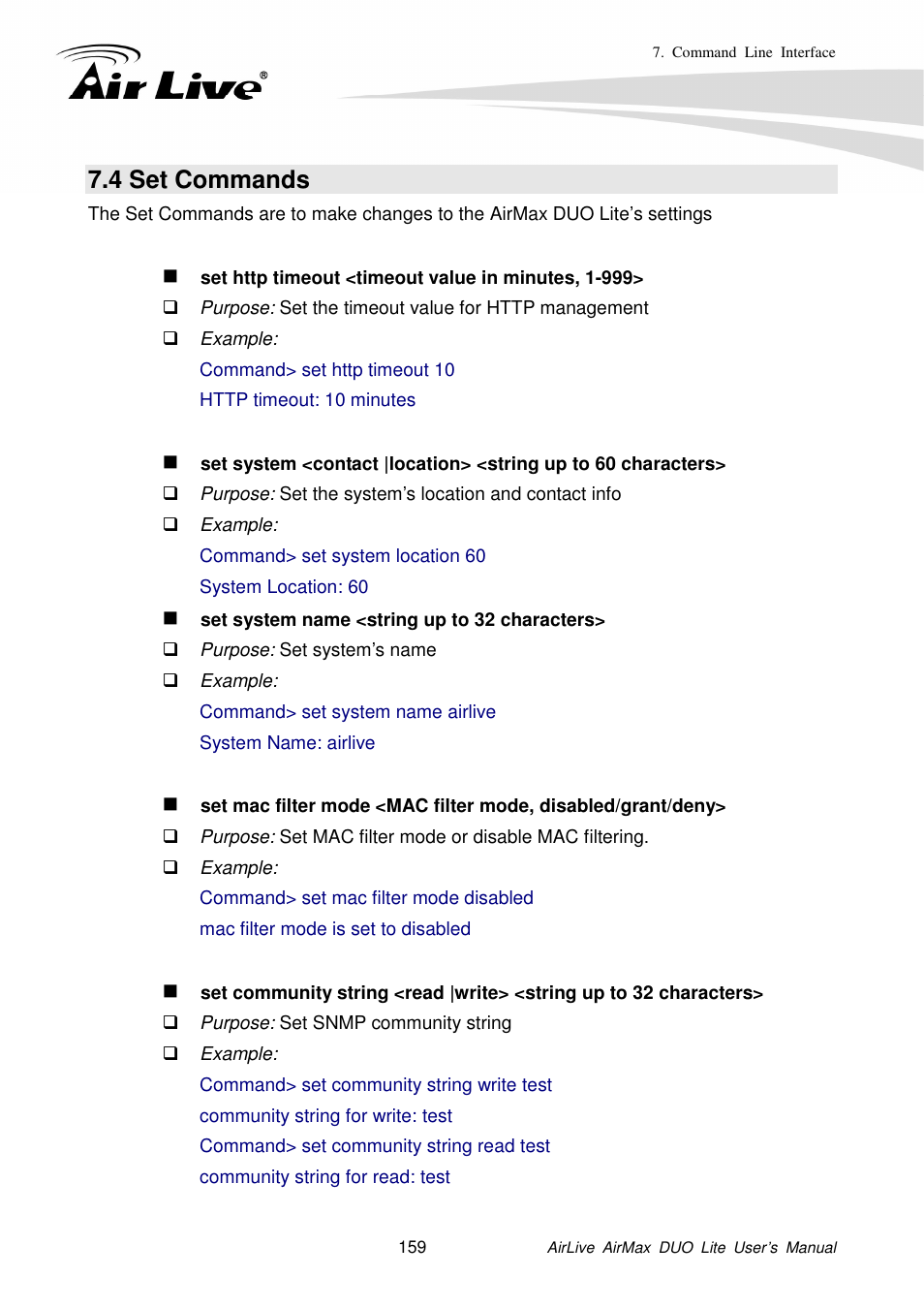 4 set commands | AirLive AirMax DUO Lite User Manual | Page 167 / 207