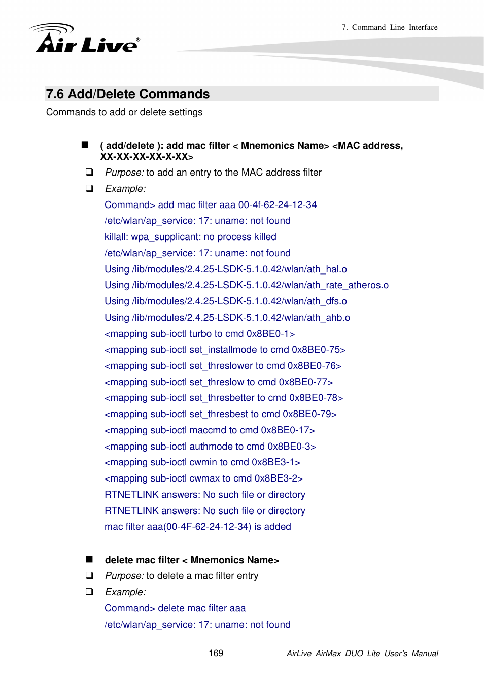 6 add/delete commands | AirLive AirMax DUO Lite User Manual | Page 177 / 207