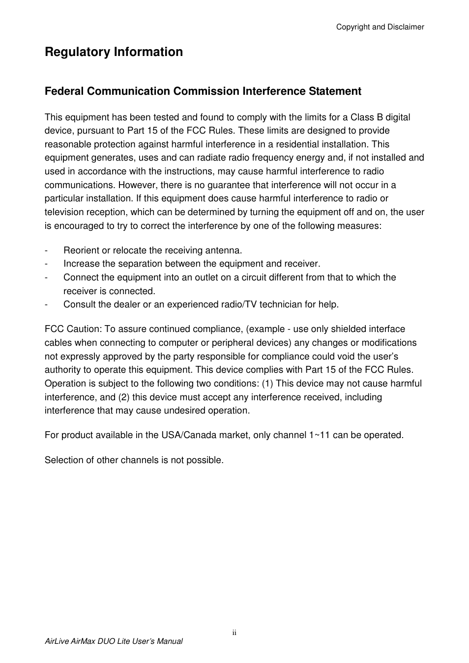 Regulatory information | AirLive AirMax DUO Lite User Manual | Page 3 / 207