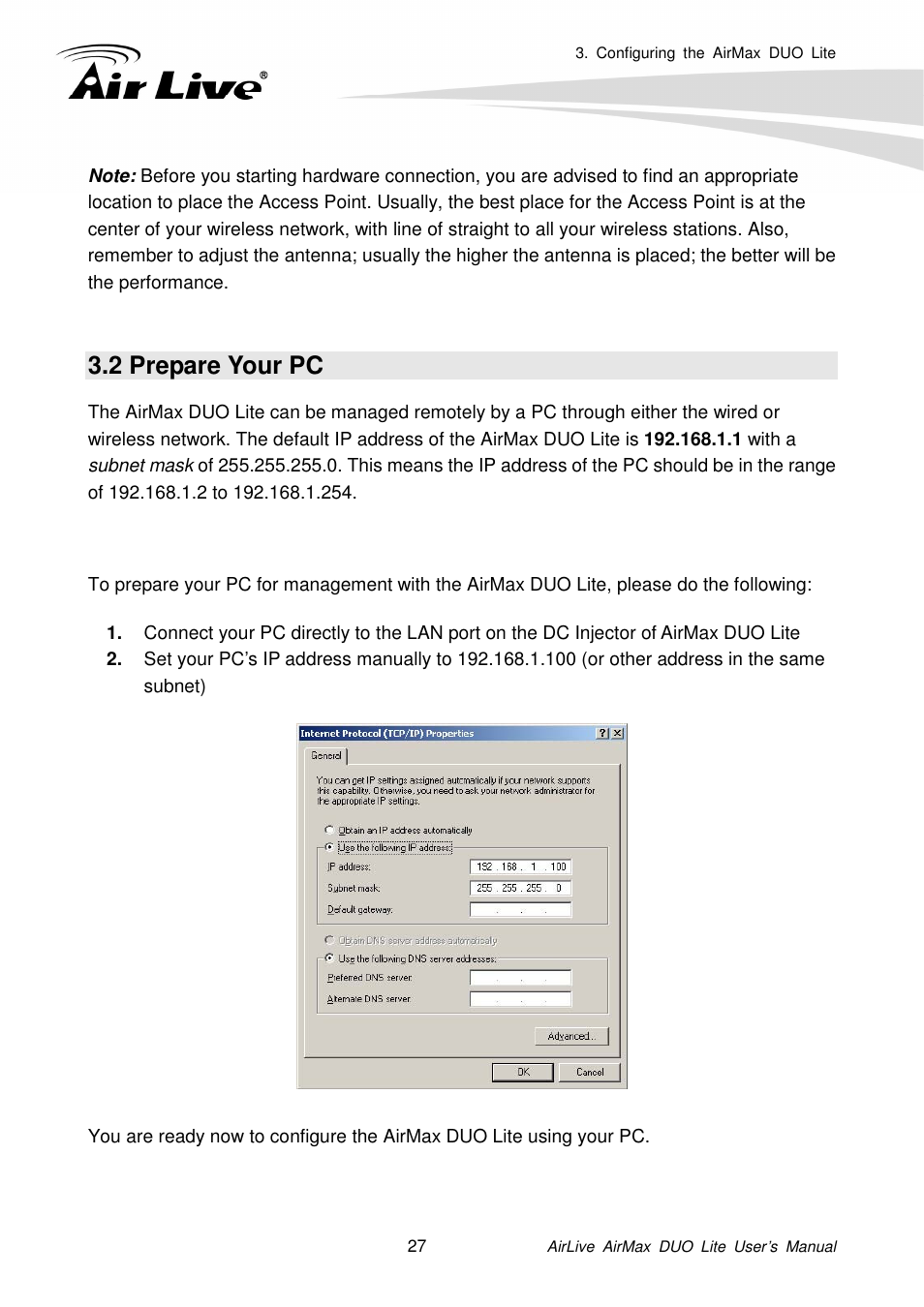 2 prepare your pc | AirLive AirMax DUO Lite User Manual | Page 35 / 207