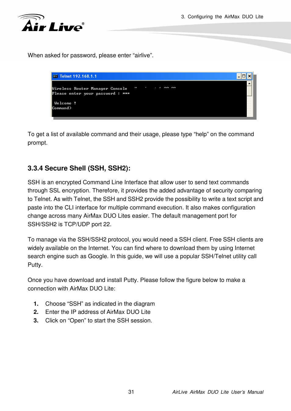 4 secure shell (ssh, ssh2) | AirLive AirMax DUO Lite User Manual | Page 39 / 207