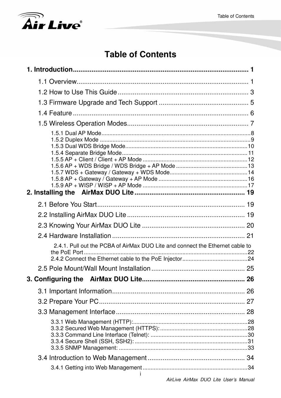 AirLive AirMax DUO Lite User Manual | Page 5 / 207