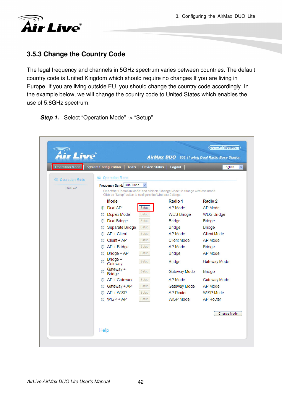 3 change the country code | AirLive AirMax DUO Lite User Manual | Page 50 / 207