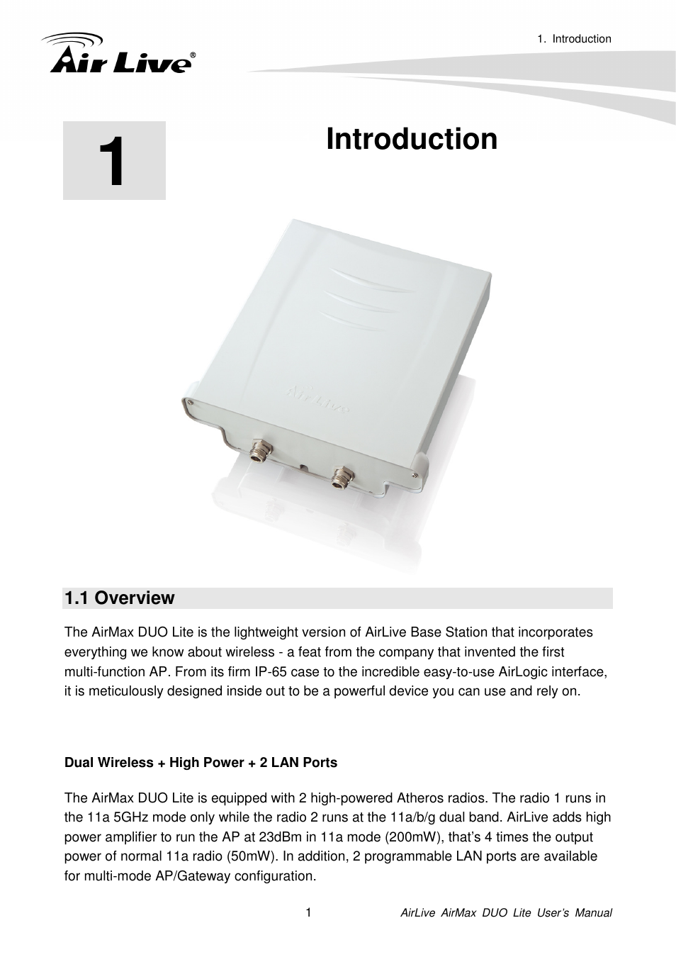 Introduction, 1 overview | AirLive AirMax DUO Lite User Manual | Page 9 / 207