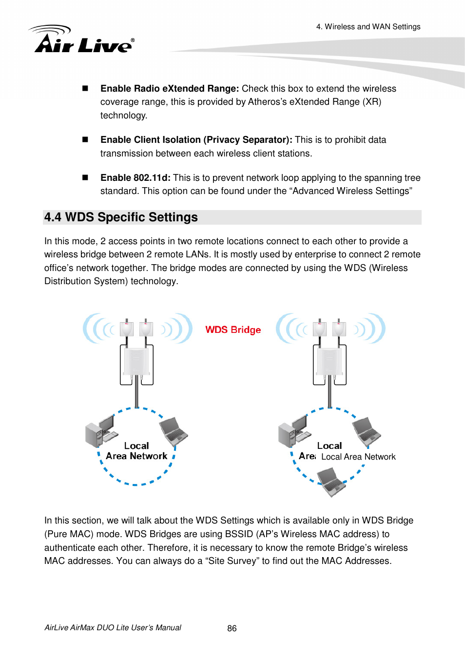 4 wds specific settings | AirLive AirMax DUO Lite User Manual | Page 94 / 207