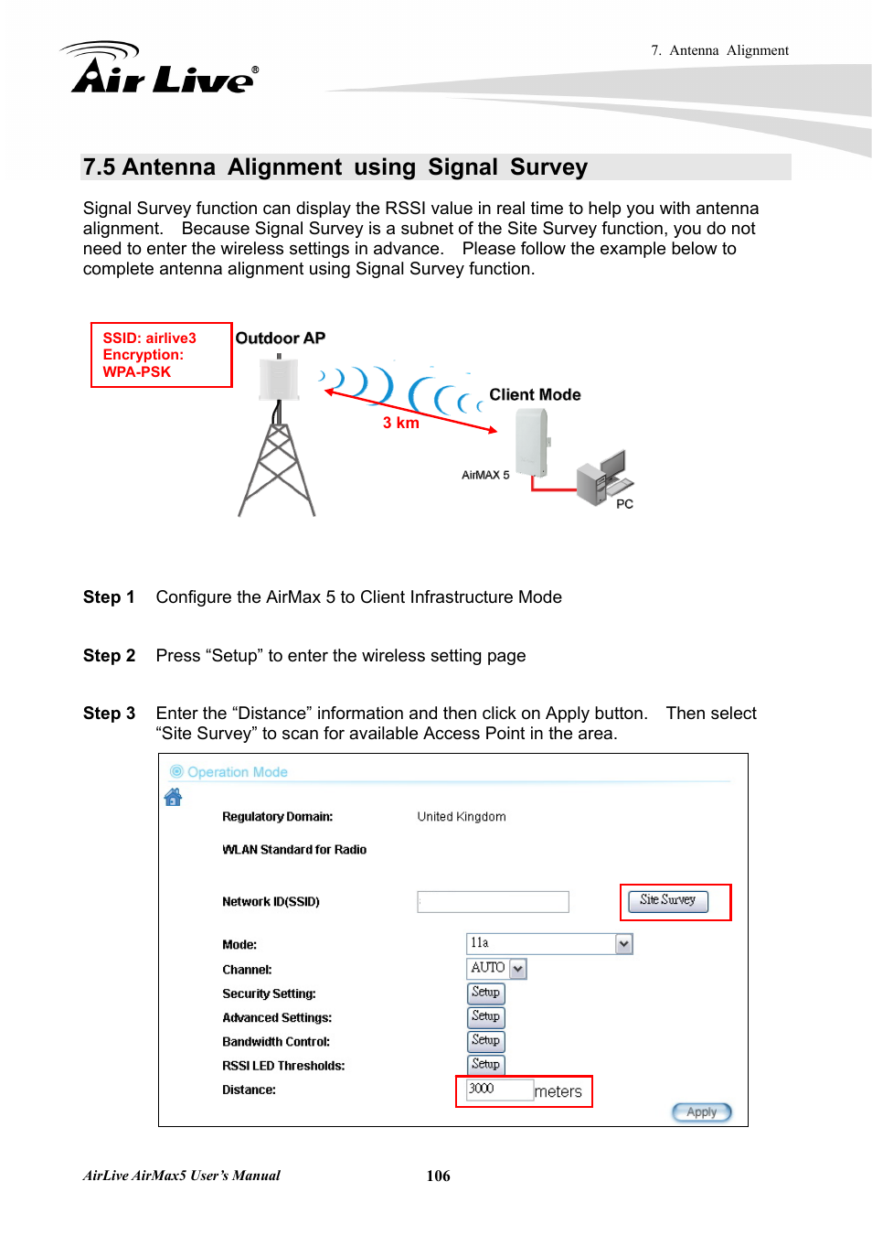 5 antenna alignment using signal survey | AirLive AirMax5 User Manual | Page 113 / 146