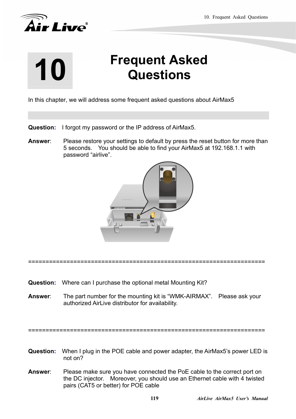 Frequent asked questions | AirLive AirMax5 User Manual | Page 126 / 146