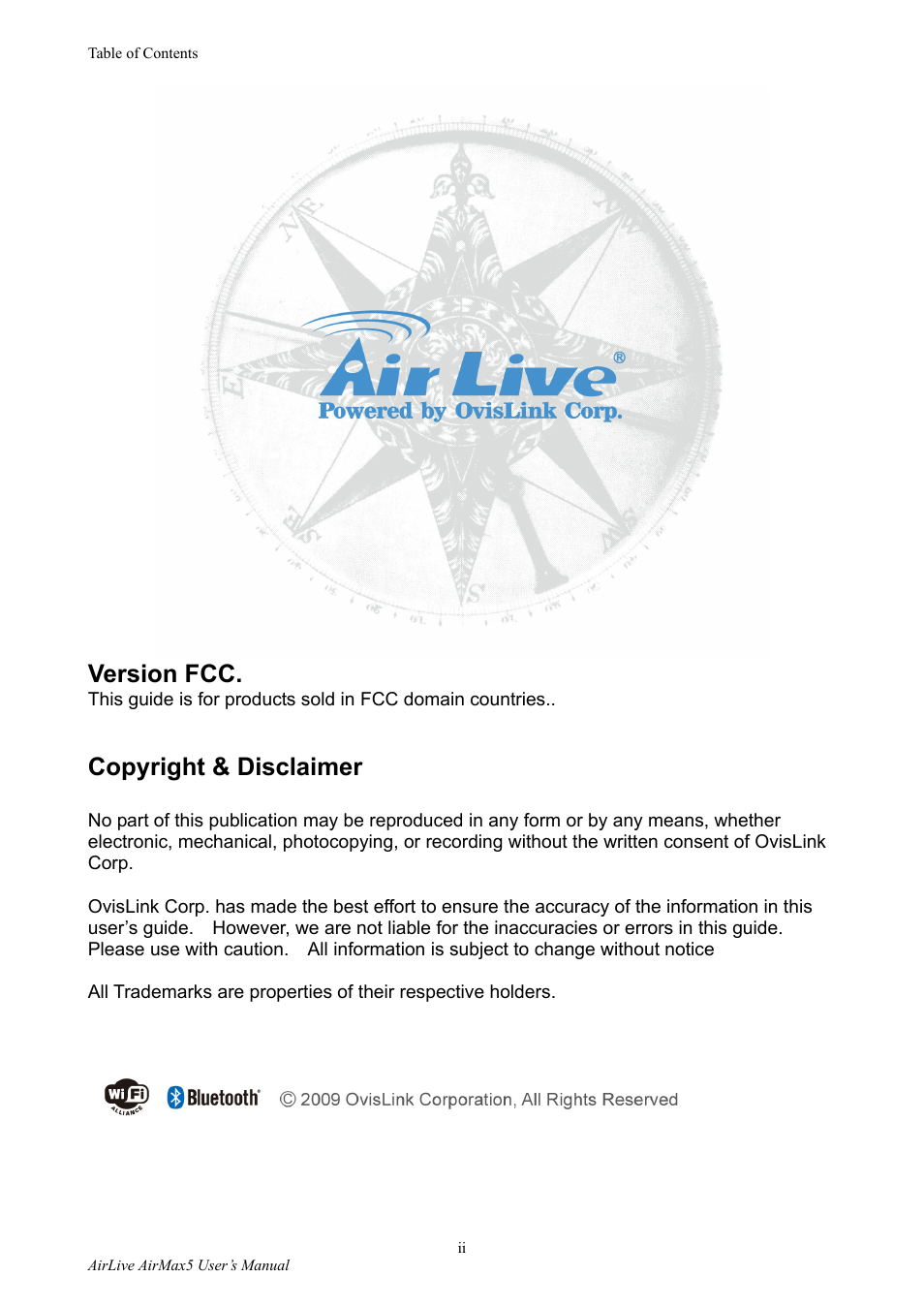 Version fcc, Copyright & disclaimer | AirLive AirMax5 User Manual | Page 3 / 146