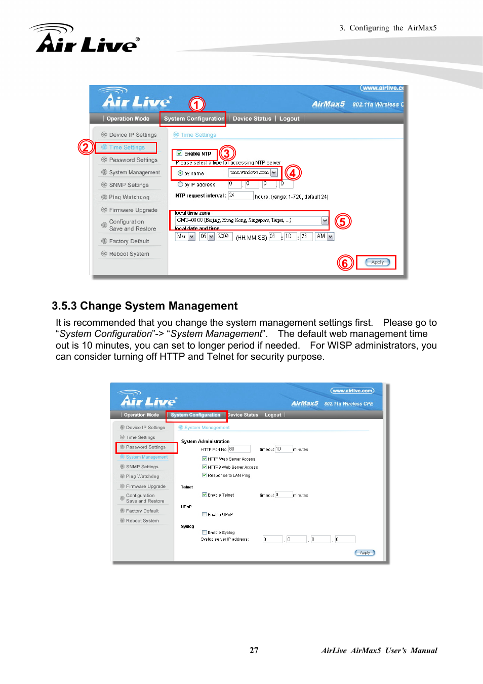 3 change system management, 3 change system management 1 | AirLive AirMax5 User Manual | Page 34 / 146