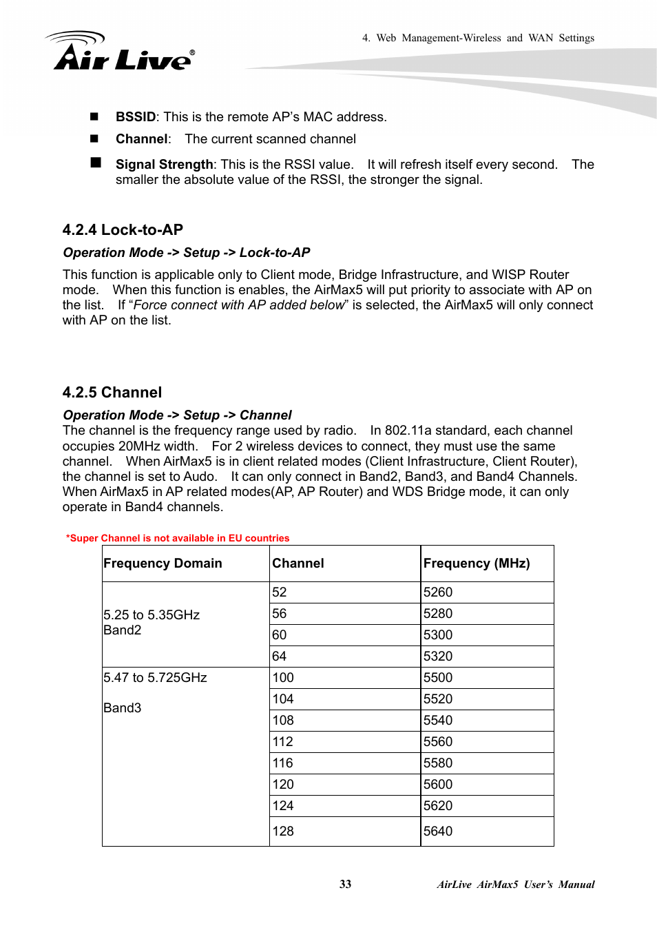 4 lock-to-ap 4.2.5 channel | AirLive AirMax5 User Manual | Page 40 / 146