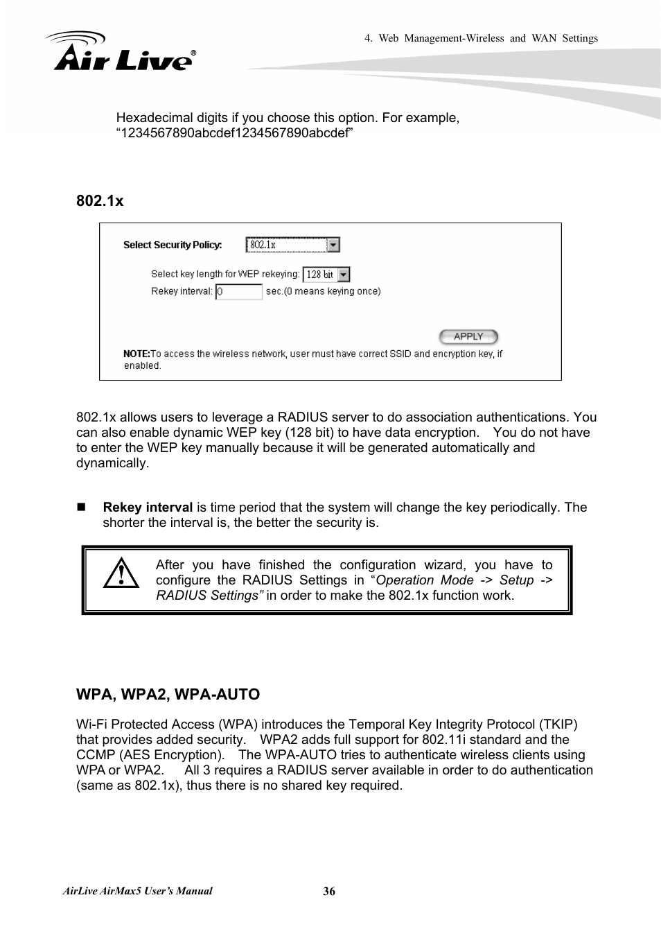 Wpa, wpa2, wpa-auto | AirLive AirMax5 User Manual | Page 43 / 146
