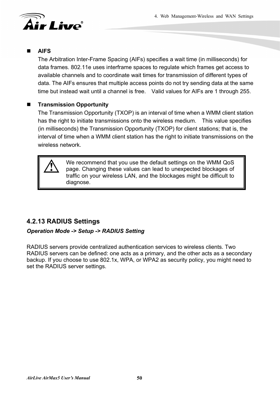 13 radius settings | AirLive AirMax5 User Manual | Page 57 / 146