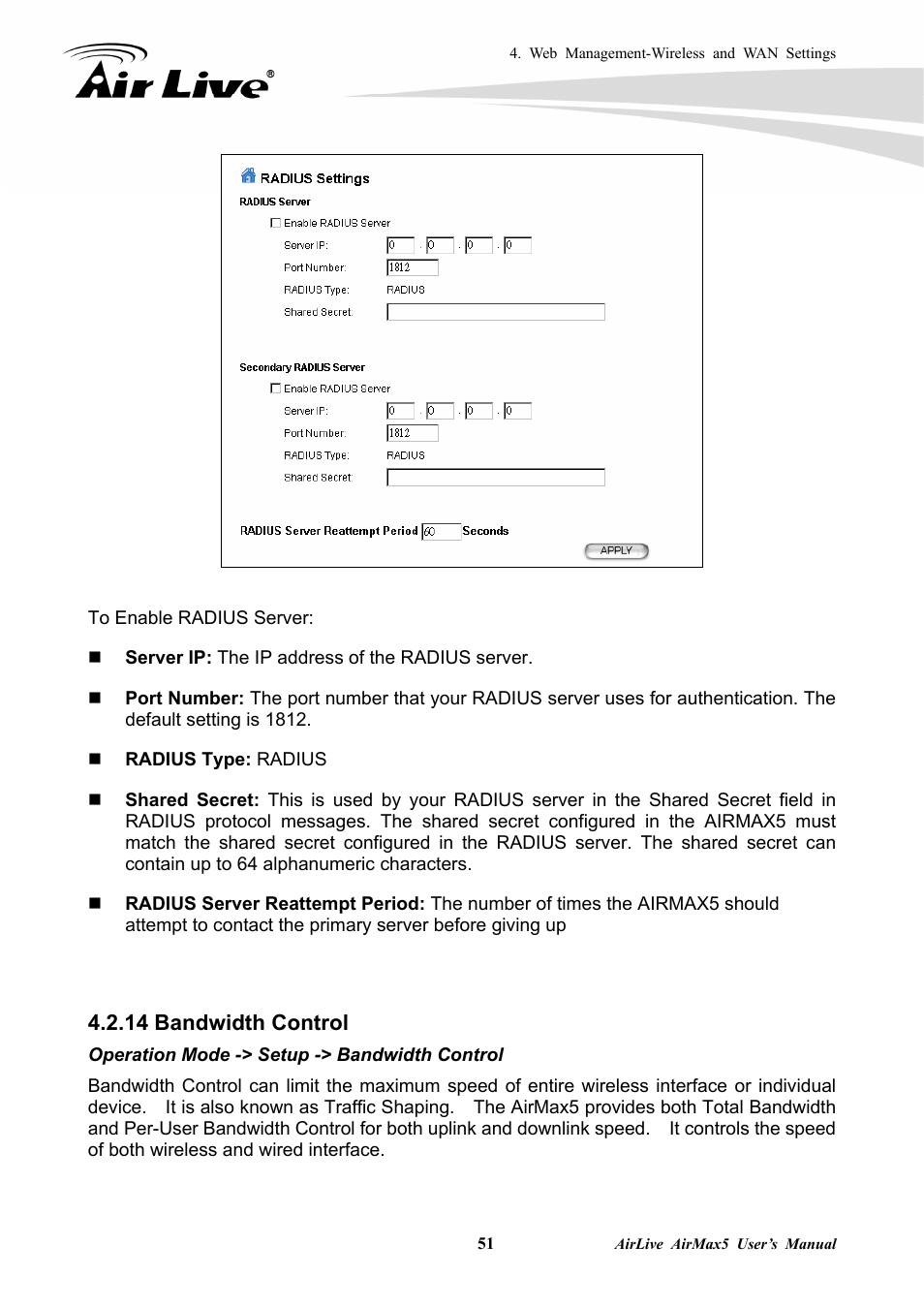 14 bandwidth control | AirLive AirMax5 User Manual | Page 58 / 146