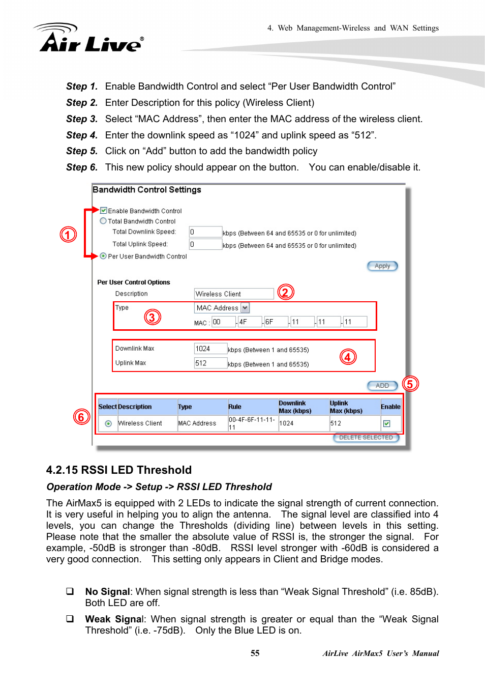 15 rssi led threshold | AirLive AirMax5 User Manual | Page 62 / 146