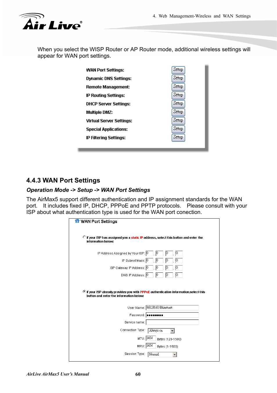 3 wan port settings | AirLive AirMax5 User Manual | Page 67 / 146
