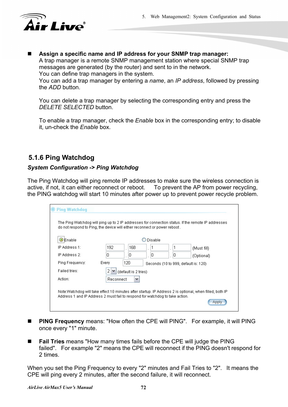 6 ping watchdog | AirLive AirMax5 User Manual | Page 79 / 146