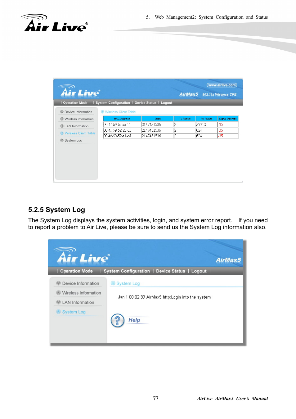 5 system log | AirLive AirMax5 User Manual | Page 84 / 146