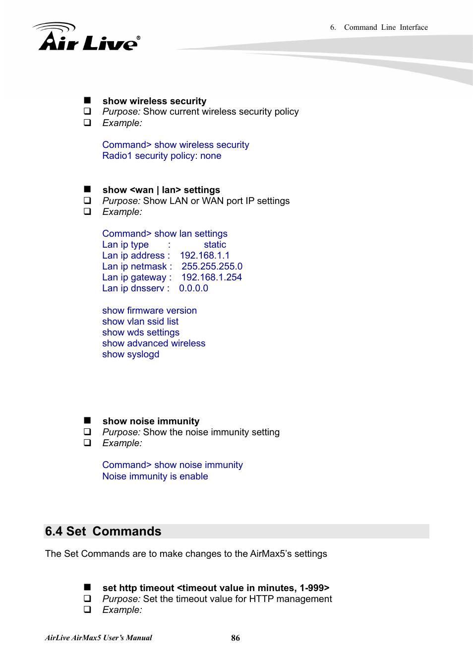 4 set commands, 4 se, T commands | AirLive AirMax5 User Manual | Page 93 / 146