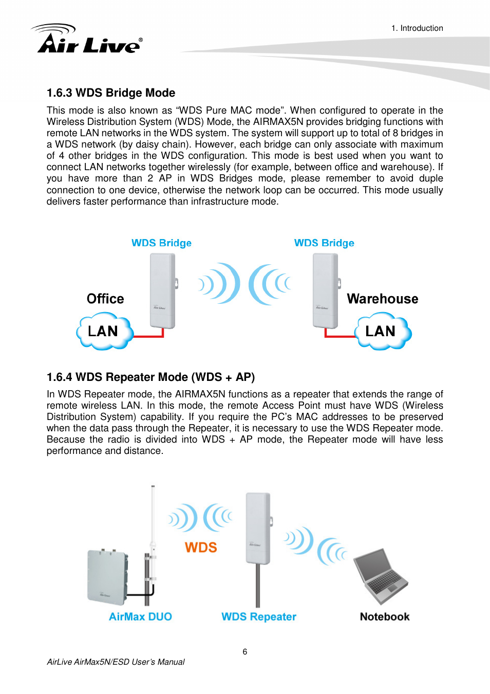 3 wds bridge mode, 4 wds repeater mode (wds + ap) | AirLive AirMax5N-ESD User Manual | Page 12 / 93