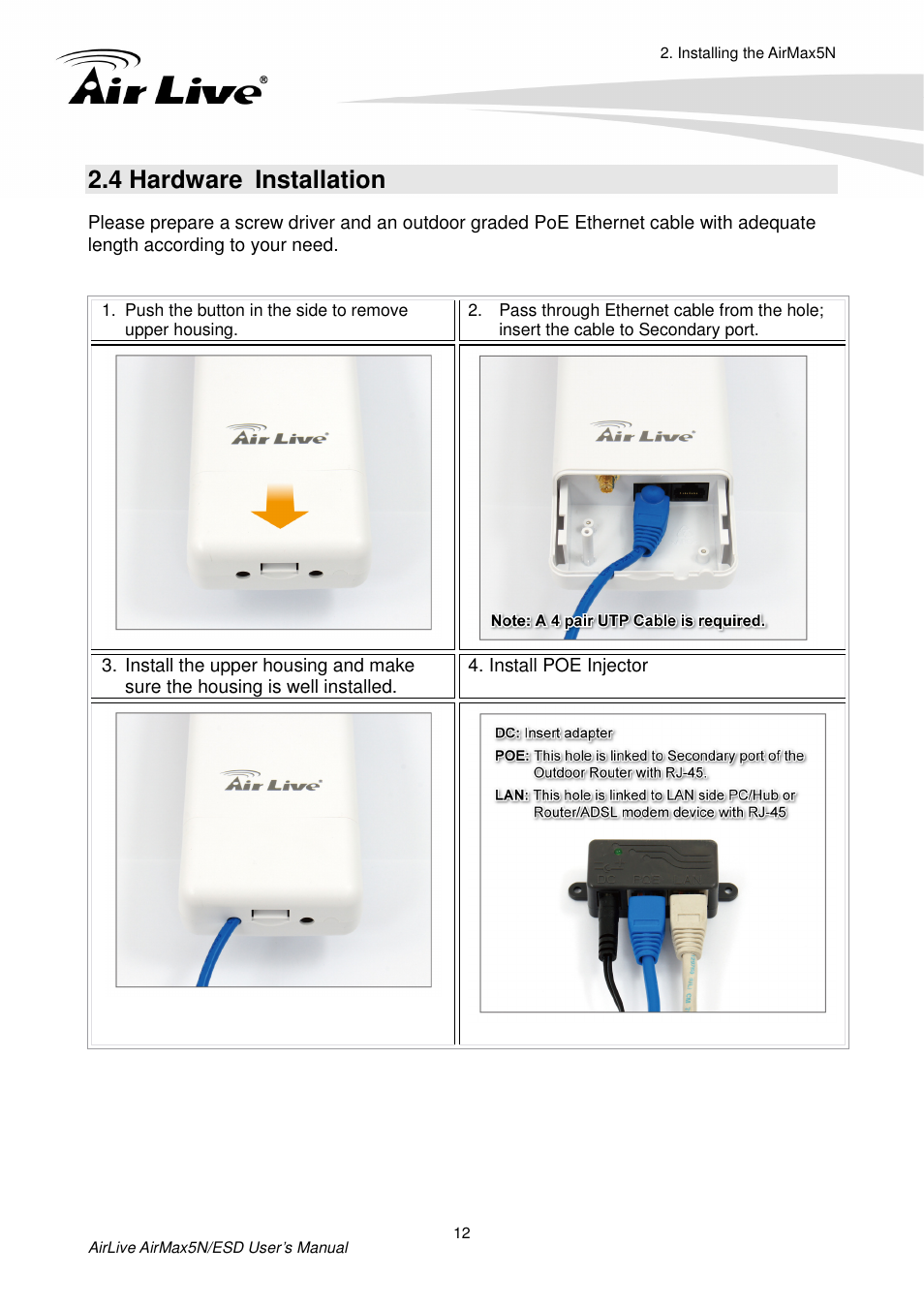 4 hardware installation | AirLive AirMax5N-ESD User Manual | Page 18 / 93
