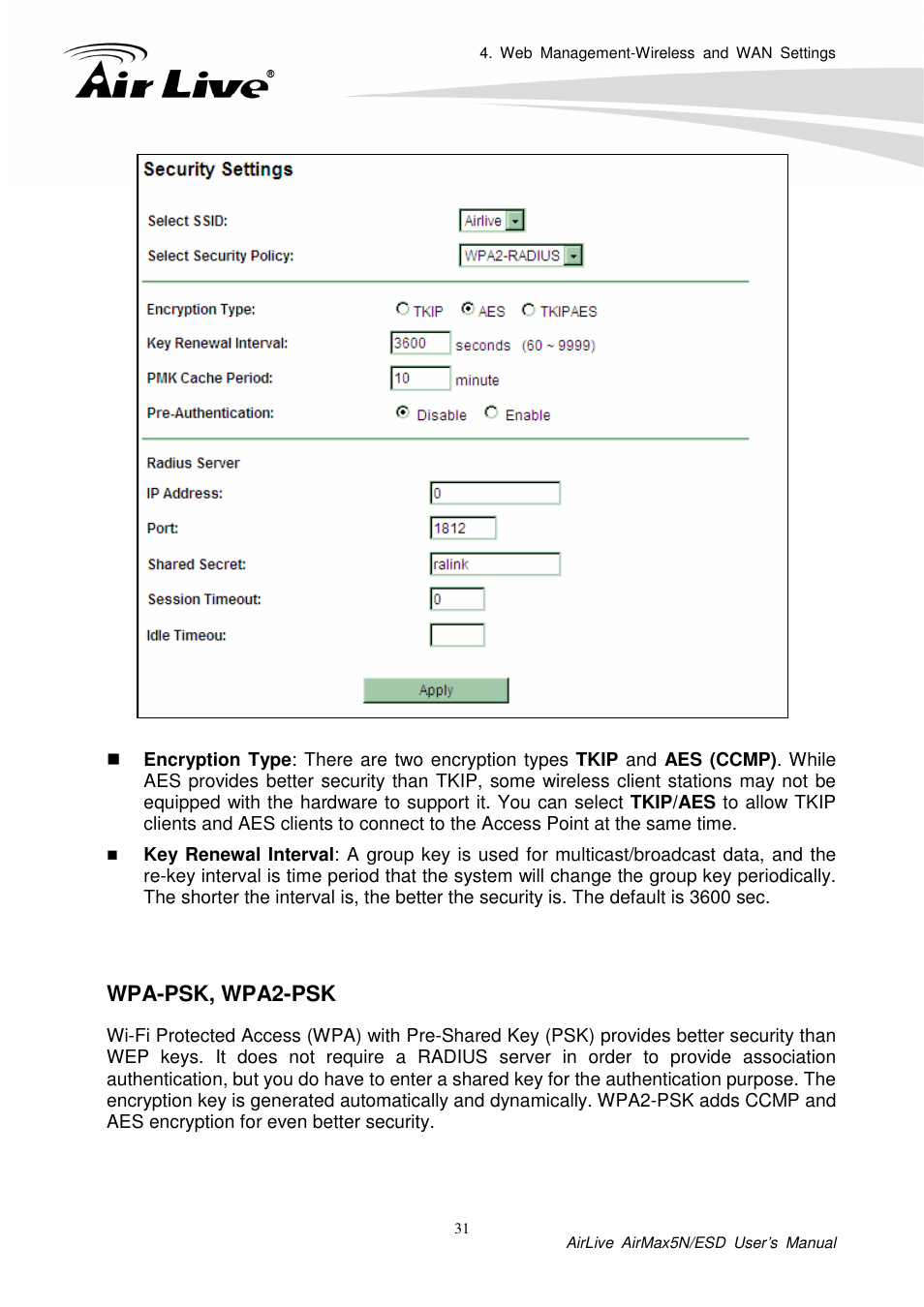 Wpa-psk, wpa2-psk | AirLive AirMax5N-ESD User Manual | Page 37 / 93