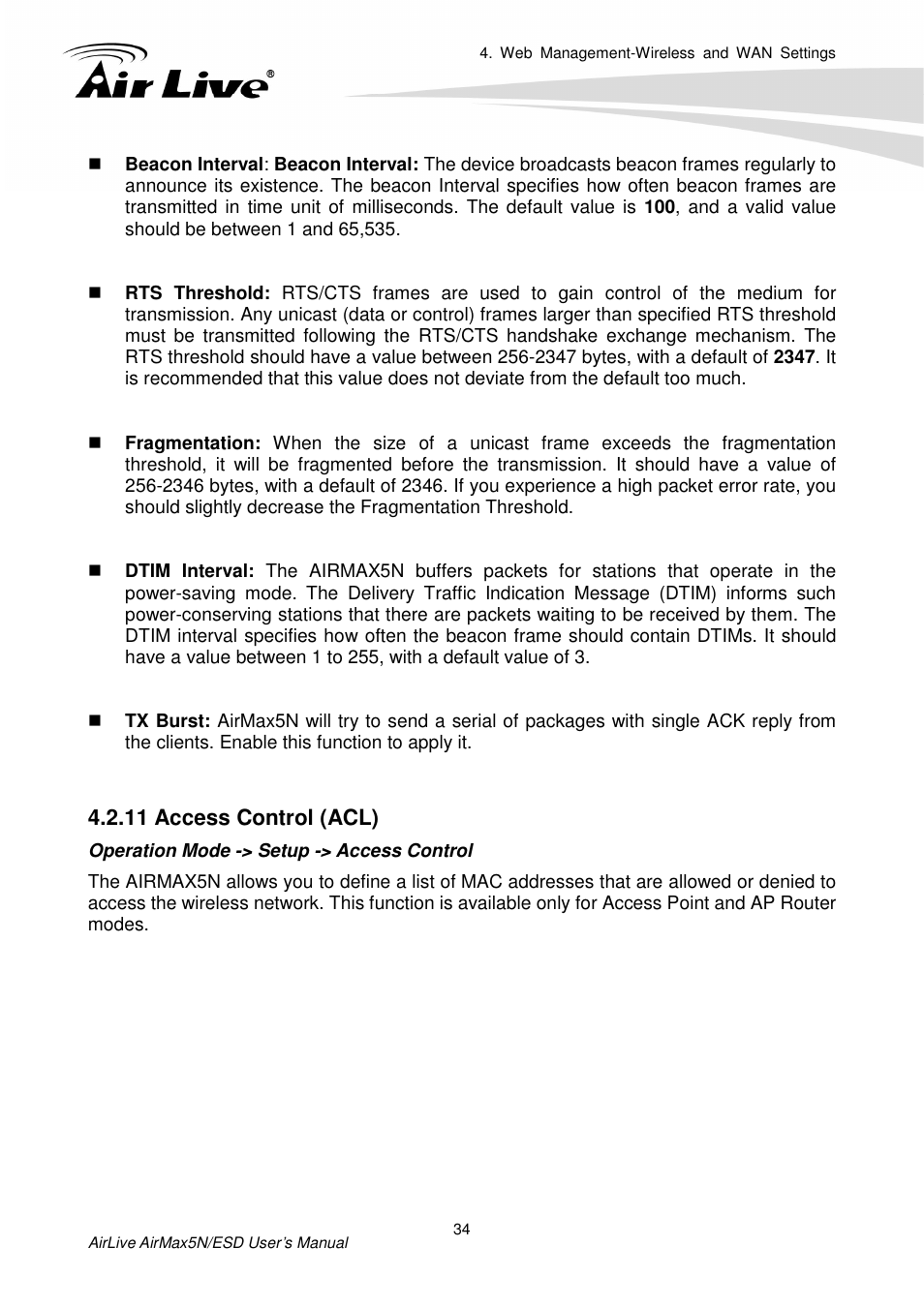 11 access control (acl) | AirLive AirMax5N-ESD User Manual | Page 40 / 93