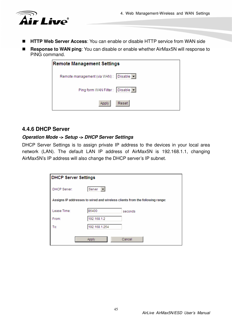 6 dhcp server | AirLive AirMax5N-ESD User Manual | Page 51 / 93