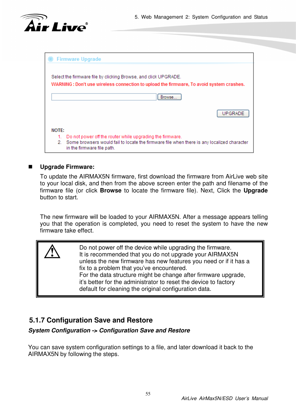 7 configuration save and restore | AirLive AirMax5N-ESD User Manual | Page 61 / 93