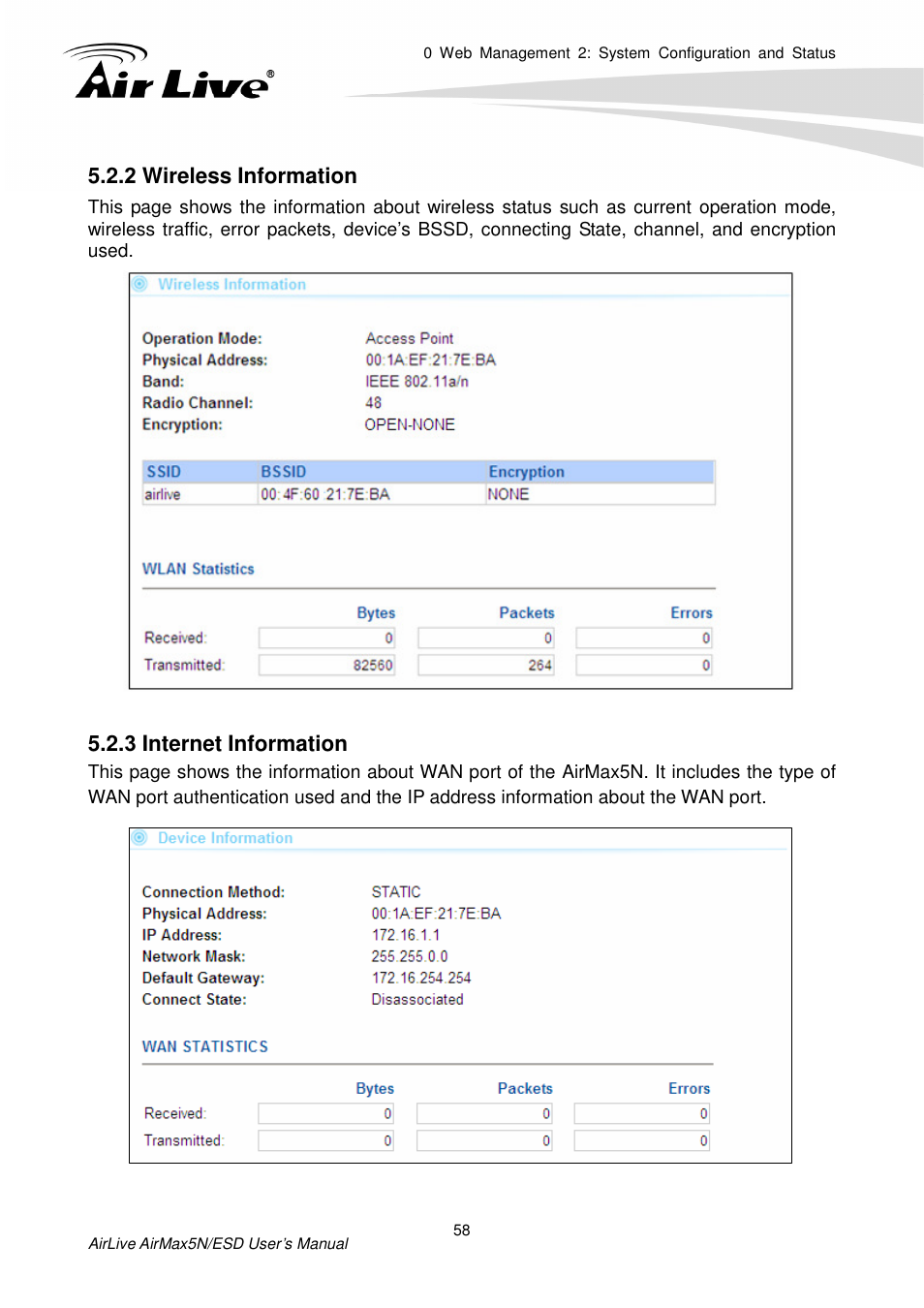 2 wireless informati, 3 internet information, 2 wireless information | AirLive AirMax5N-ESD User Manual | Page 64 / 93