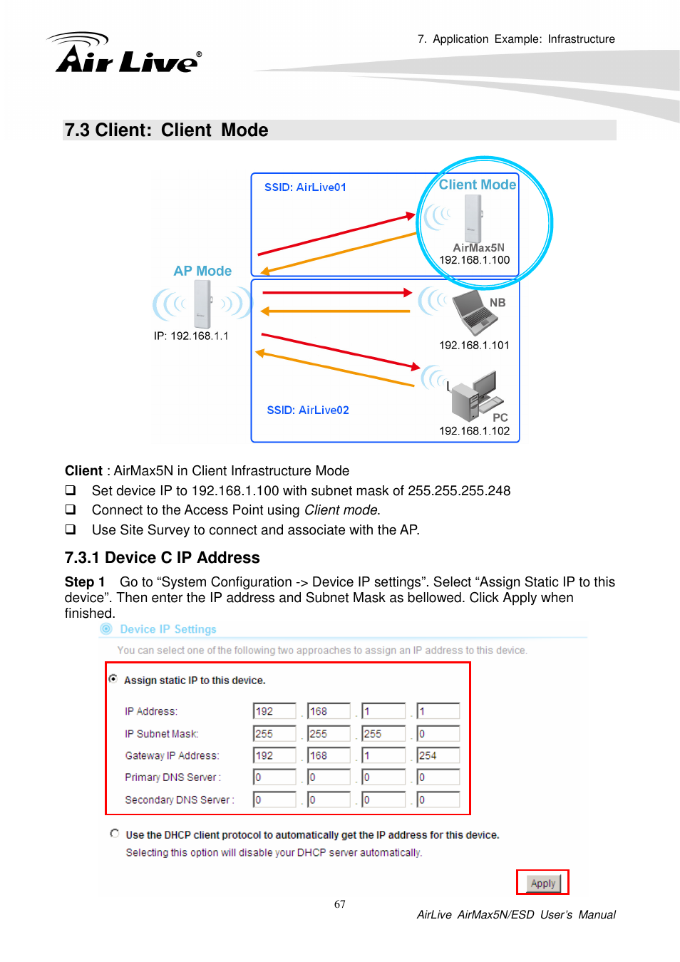 3 client: client mode, 1 device c ip address | AirLive AirMax5N-ESD User Manual | Page 73 / 93