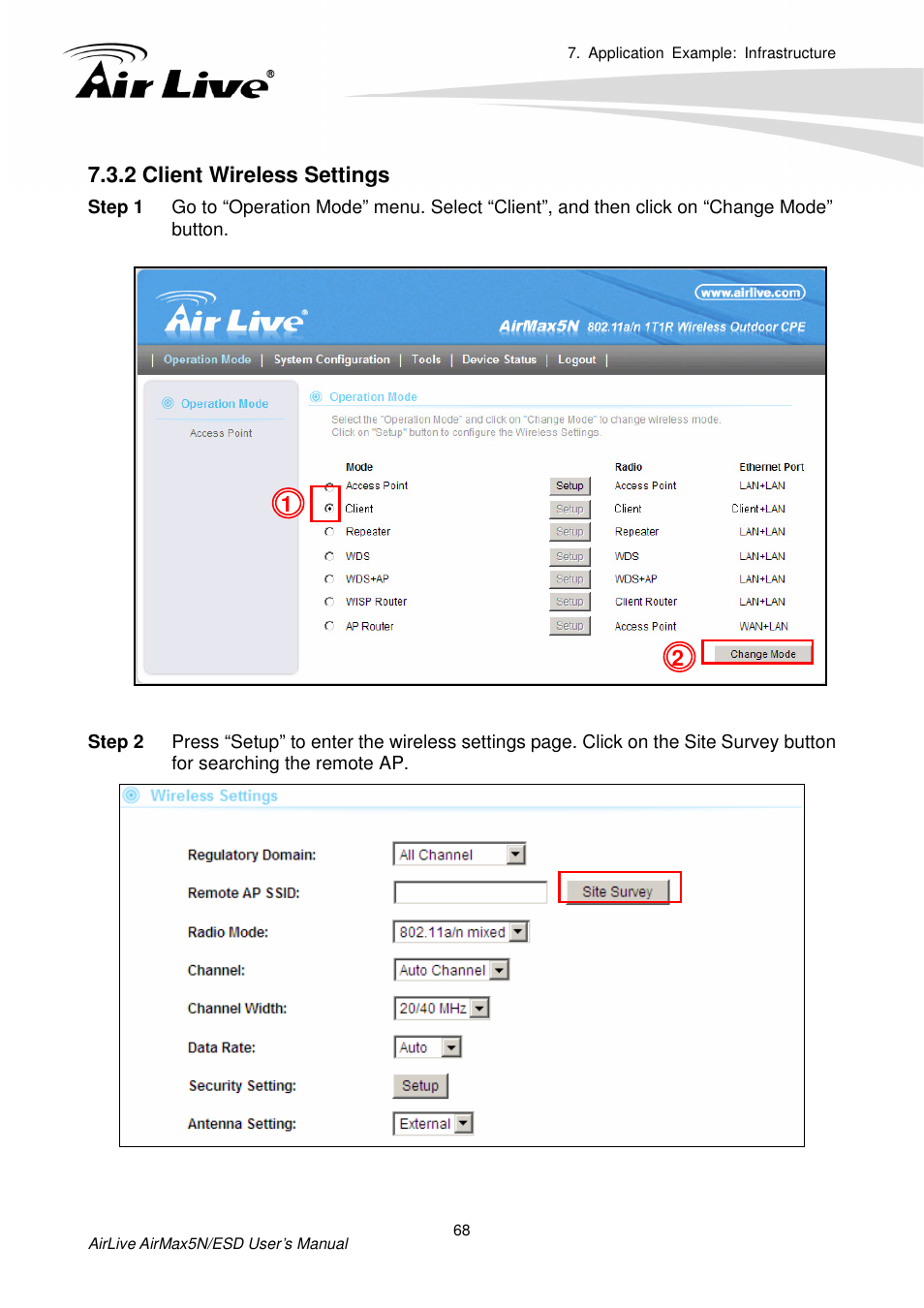 2 client wireless settings | AirLive AirMax5N-ESD User Manual | Page 74 / 93
