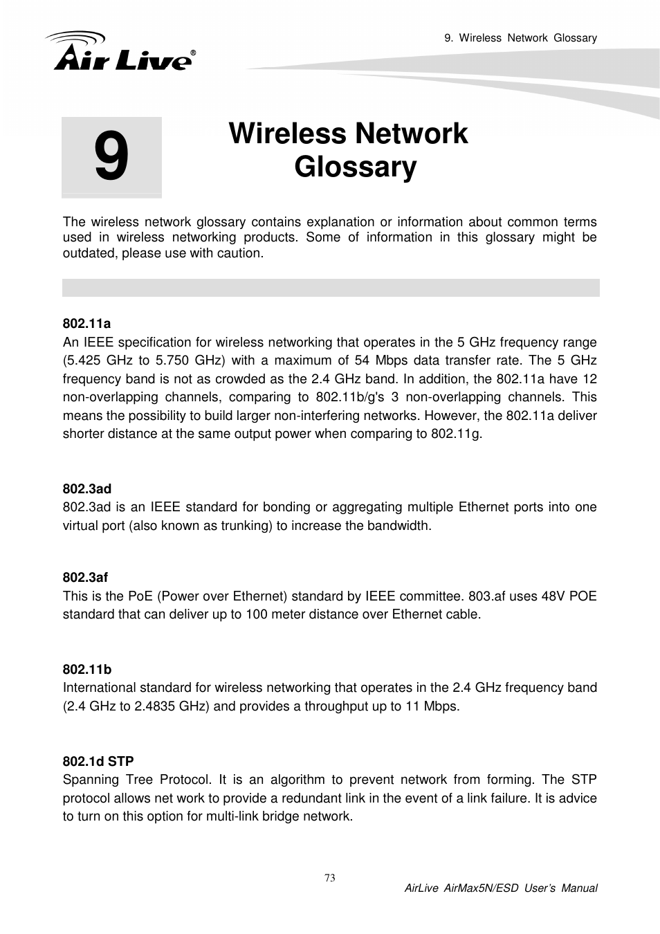 Wireless network glossary | AirLive AirMax5N-ESD User Manual | Page 79 / 93