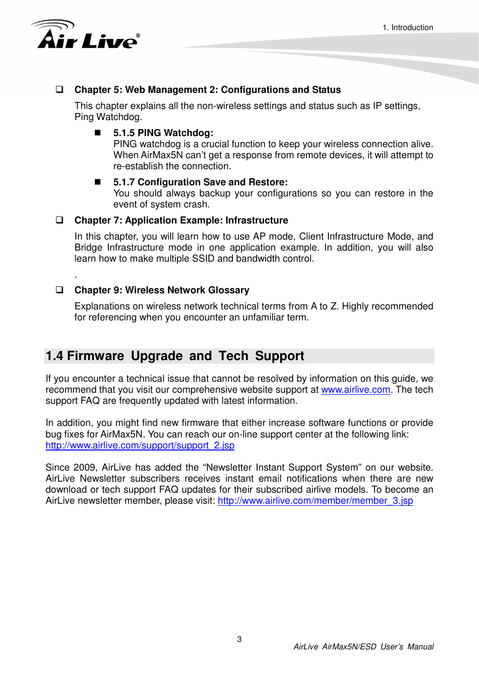 4 firmware upgrade and tech support | AirLive AirMax5N-ESD User Manual | Page 9 / 93
