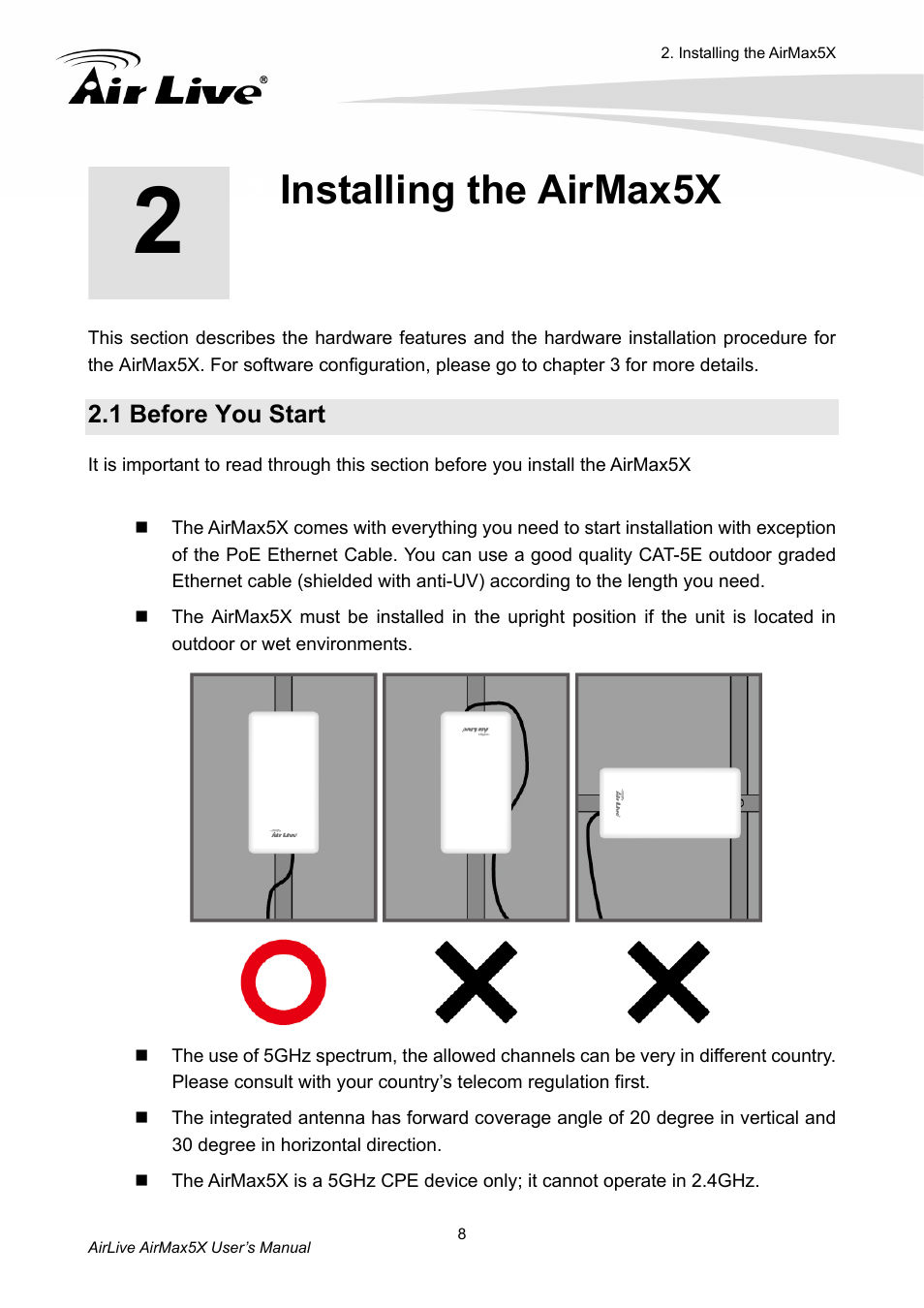 Installing the airmax5x, 1 before you start | AirLive AirMax5X User Manual | Page 14 / 91