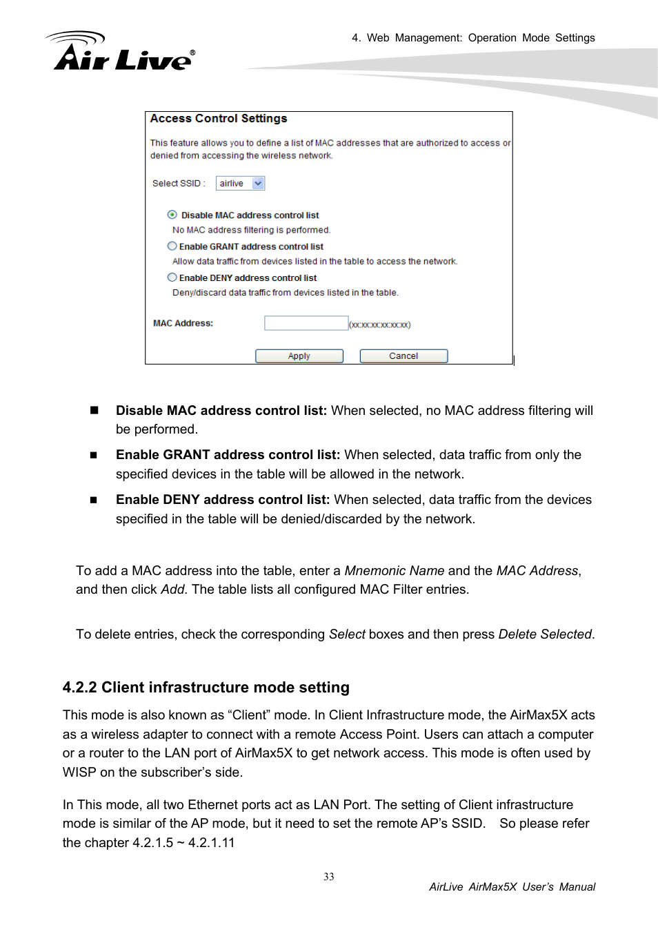 2 client infrastructure mode setting | AirLive AirMax5X User Manual | Page 39 / 91