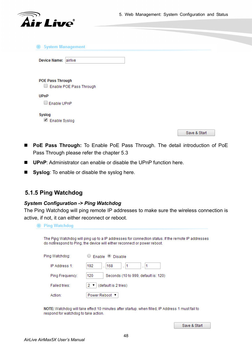 5 ping watchdog | AirLive AirMax5X User Manual | Page 54 / 91