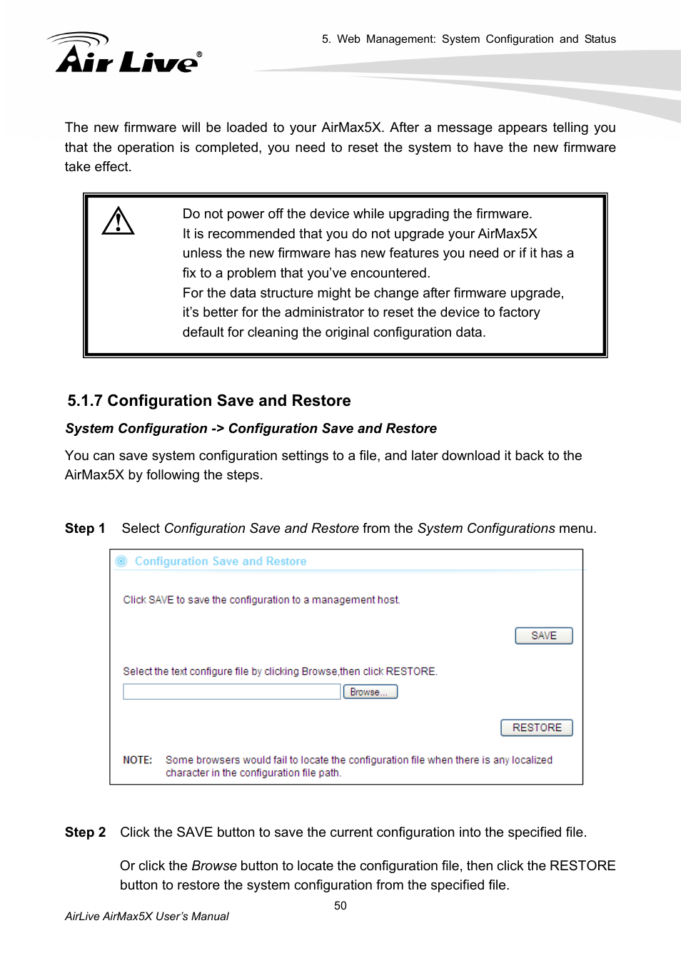 7 configuration save and restore | AirLive AirMax5X User Manual | Page 56 / 91