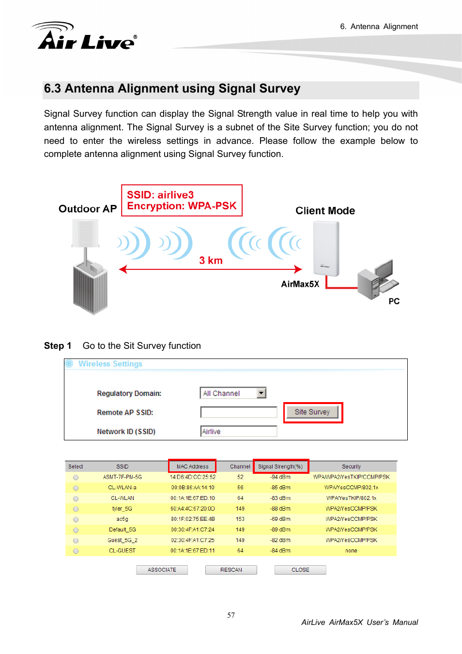 3 antenna alignment using signal survey | AirLive AirMax5X User Manual | Page 63 / 91