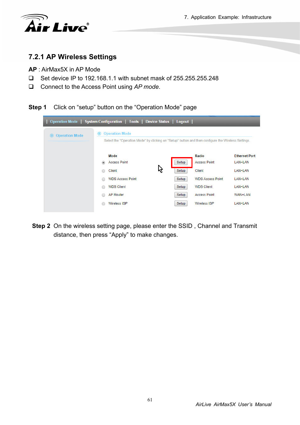 1 ap wireless settings | AirLive AirMax5X User Manual | Page 67 / 91