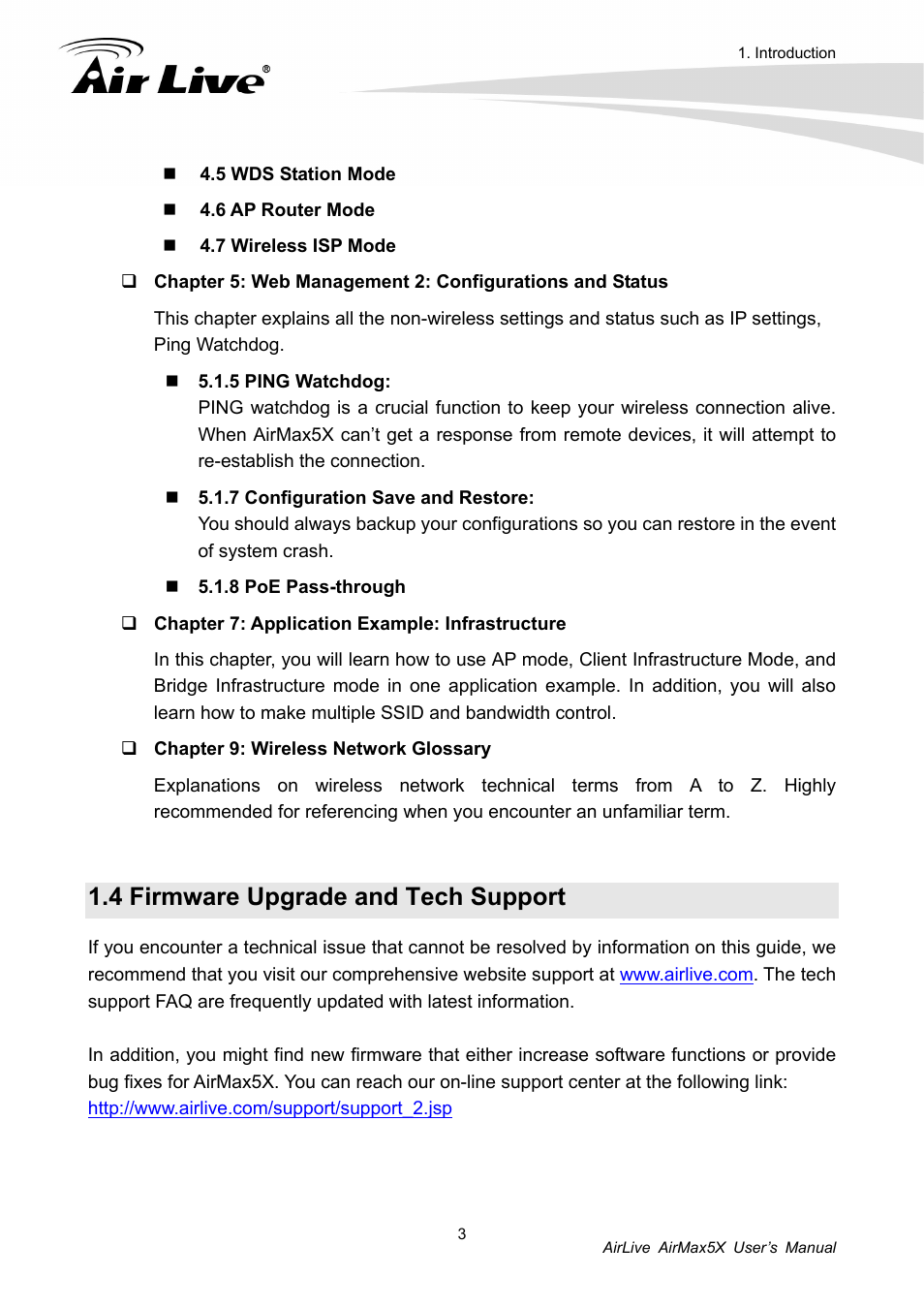 4 firmware upgrade and tech support | AirLive AirMax5X User Manual | Page 9 / 91