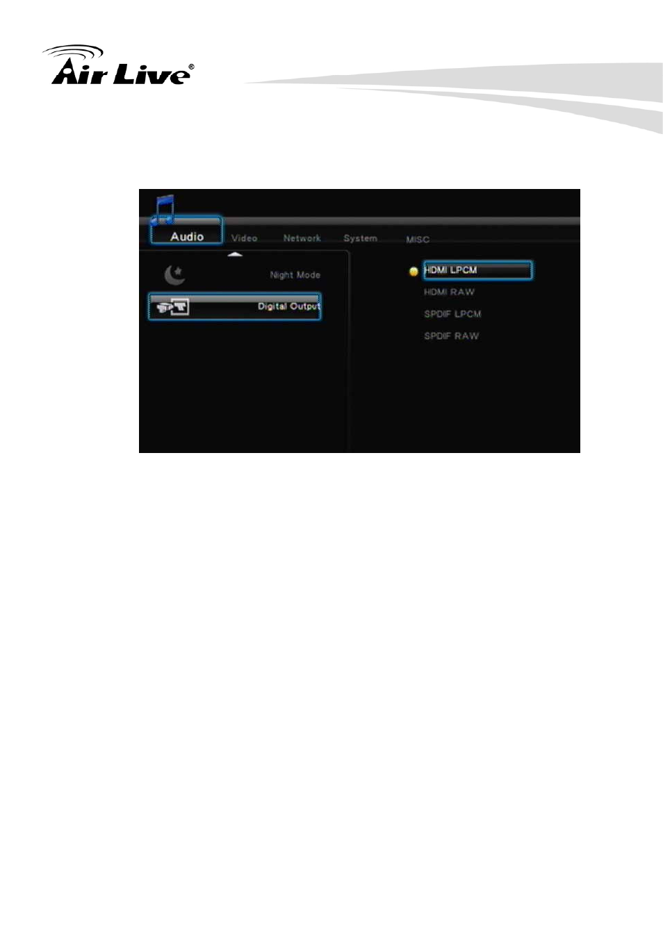 2 setup, Audio/digital output, 2 setup – audio/digital output | AirLive AirMedia-350 User Manual | Page 34 / 89