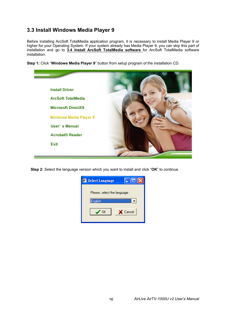3 install windows media player 9 | AirLive AirTV-1000U v2 User Manual | Page 19 / 61
