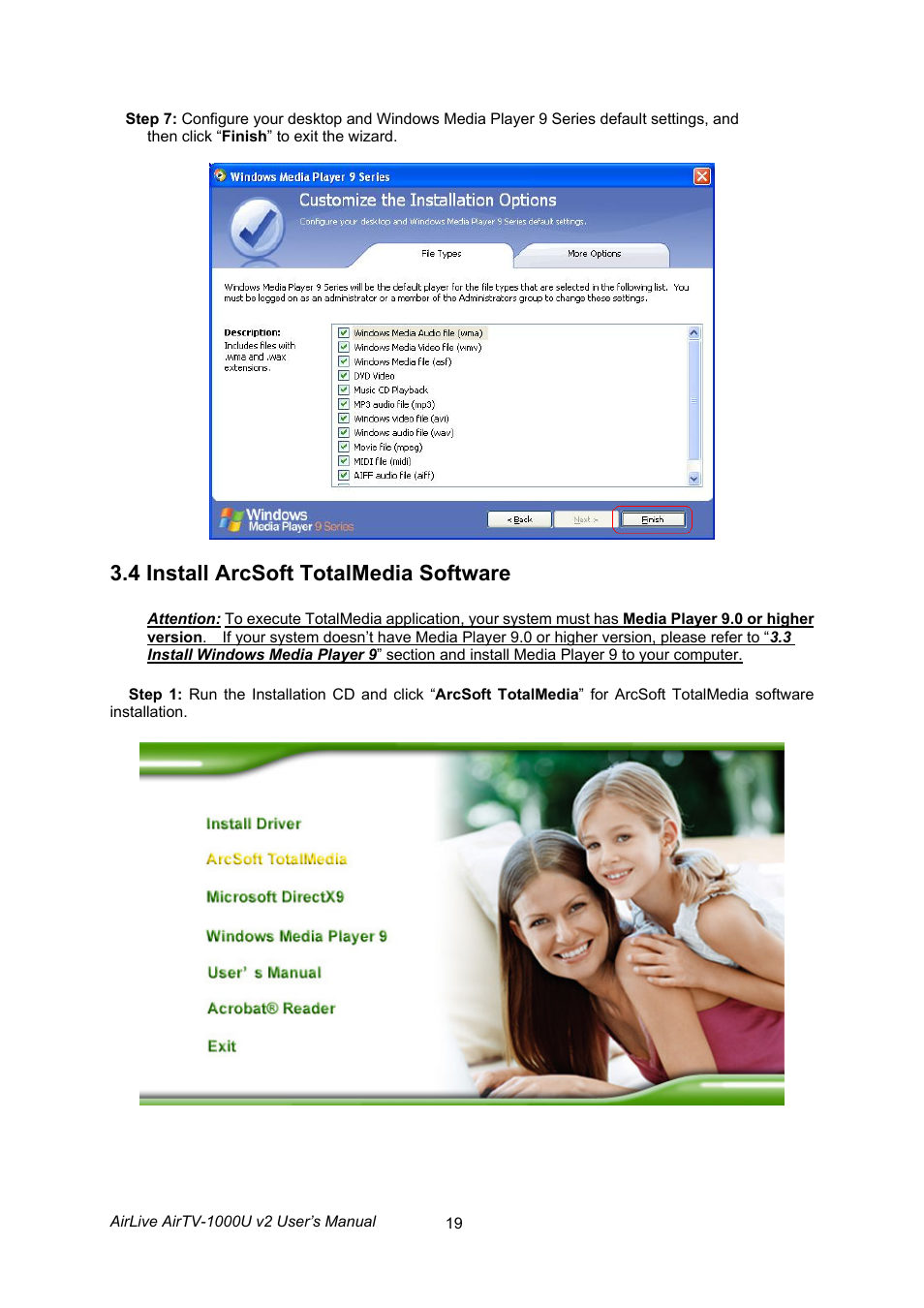 4 install arcsoft totalmedia software | AirLive AirTV-1000U v2 User Manual | Page 22 / 61