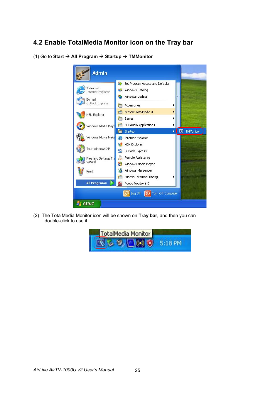 2 enable totalmedia monitor icon on the tray bar | AirLive AirTV-1000U v2 User Manual | Page 28 / 61