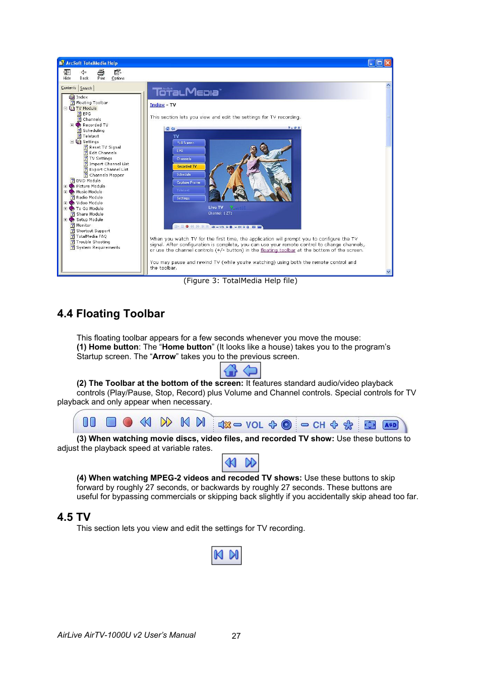 4 floating toolbar, 5 tv | AirLive AirTV-1000U v2 User Manual | Page 30 / 61