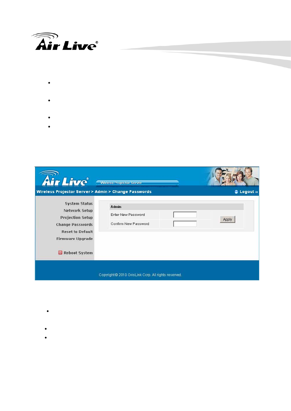 Change passwords, 4 change passwords | AirLive AirVideo-100 User Manual | Page 44 / 67