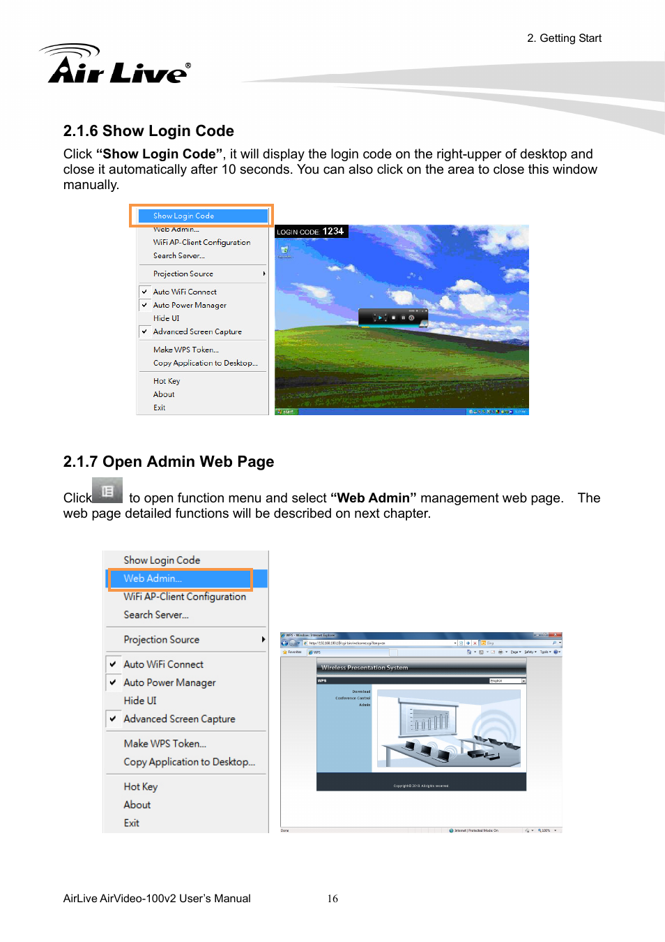 6 show login code, 7 open admin web page | AirLive AirVideo-100v2 User Manual | Page 21 / 63